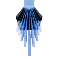 Abstract blue-gradient geometric shape forming a vertical, fan-like pattern with darker blue at the top fading to lighter blues.